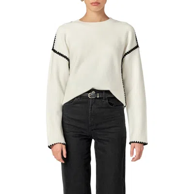 English Factory Embroidered Crewneck Sweater In White/black