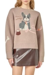 English Factory Embroidered French Bulldog Intarsia Sweater In Brown
