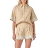 English Factory Embroidered Lace Linen Blend Shirt In Neutral