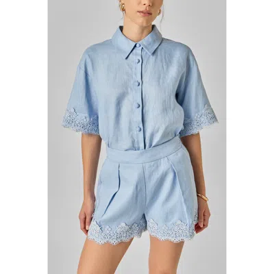 English Factory Embroidered Lace Linen Blend Shirt In Animal Print