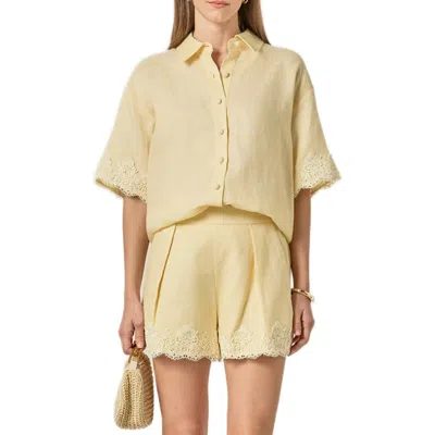 English Factory Embroidered Lace Linen Blend Shirt In Yellow