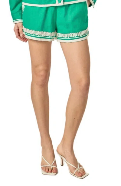 English Factory Embroidered Linen & Cotton Shorts In Green