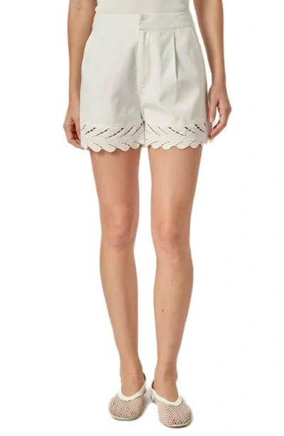 English Factory Embroidered Linen & Cotton Shorts In White