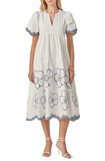 English Factory Embroidered Puff Sleeve Cotton Sundress In Yellow
