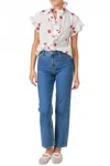English Factory Embroidered Ruffle Blouse In White In White