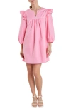 English Factory Embroidered Ruffle Cotton Minidress In Pink/white