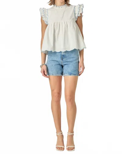 English Factory Embroidered Scallop Top In White