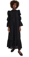 English Factory Embroidered Swiss Dot Maxi Dress Black In Black