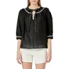 English Factory Embroidered Tie Neck Top In Black