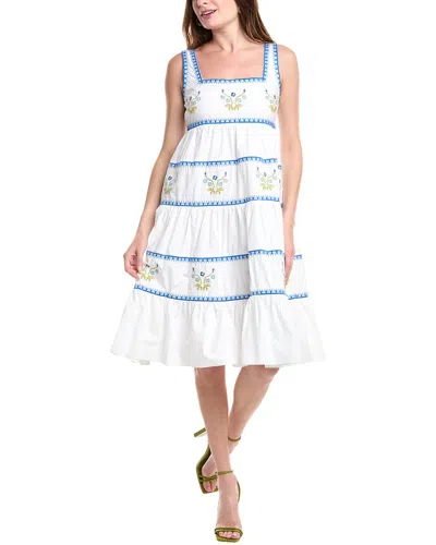 English Factory Embroidered Tiered A-line Dress In White