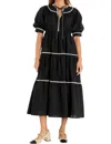 English Factory Embroidered Puff Sleeve Tiered Midi Dress In Black