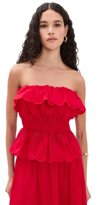 English Factory Embroidery Strapless Top Red