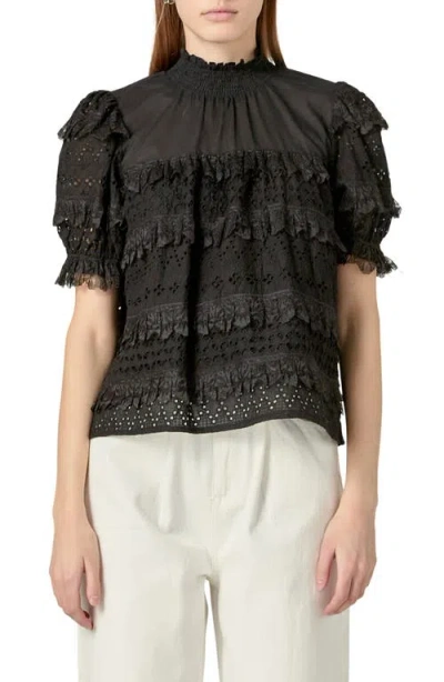 English Factory Eyelet Lace Babydoll Top In Black