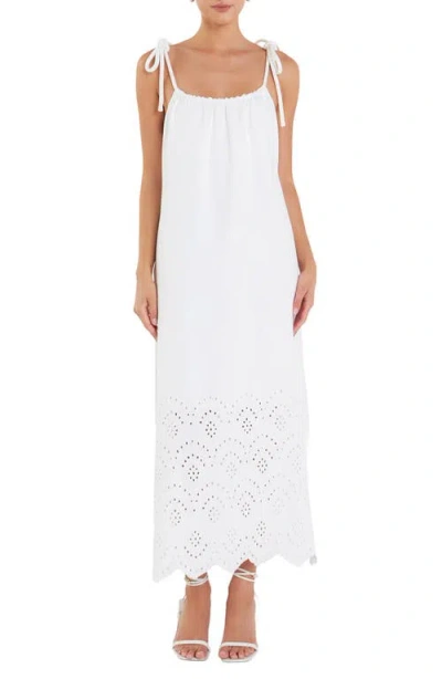 English Factory Eyelet Tie Back Linen Blend Sundress In White