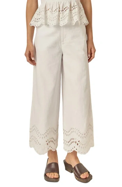 English Factory Eyelet Wide Leg Linen Pants In White