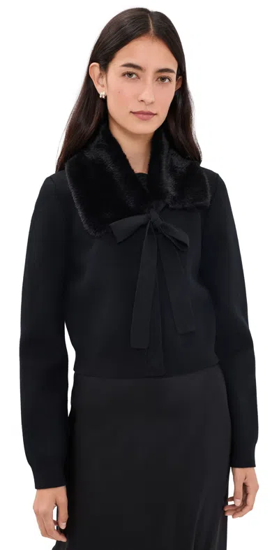 English Factory Faux Fur Collar Knit Cardigan Black