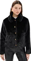 English Factory Faux Fur Collared Jacket Black In Black
