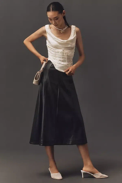 English Factory Faux-leather A-line Midi Skirt In Black