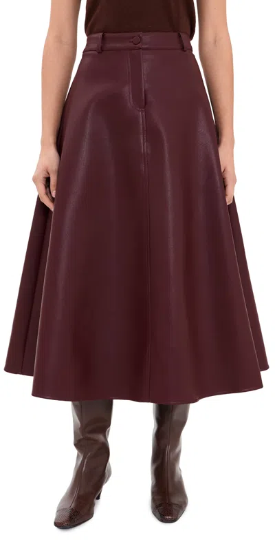 English Factory Faux Leather A-line Midi Skirt Burgundy
