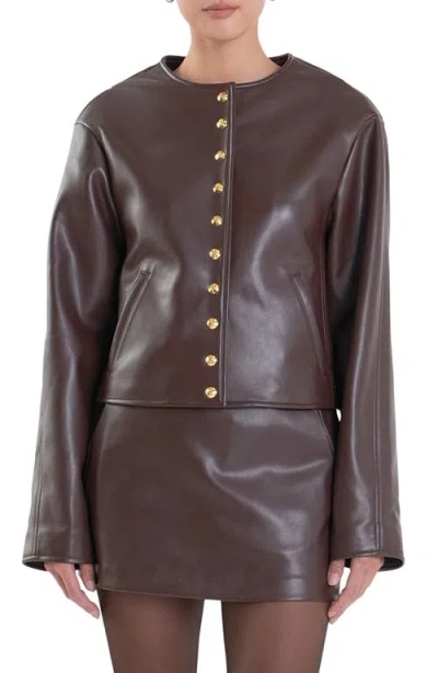 English Factory Faux Leather Jacket In Dark Brown