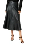 English Factory Faux Leather Midi Flare Skirt In Black