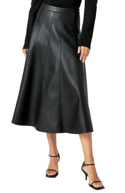 English Factory Faux Leather Midi Flare Skirt In Black