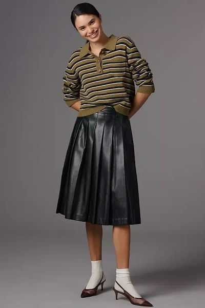 English Factory Faux-leather Pleated Midi Skirt In Black