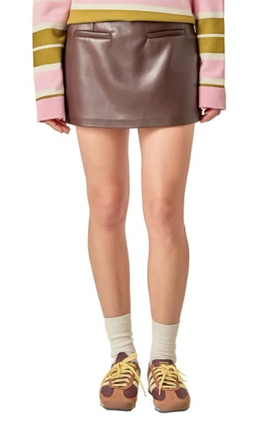 English Factory Faux Leather Skort In Brown