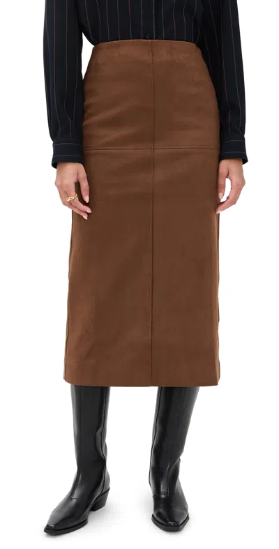 English Factory Suede Midi Skirt Brown