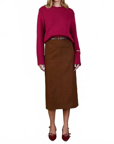 English Factory Faux Suede Midi Skirt In Brown