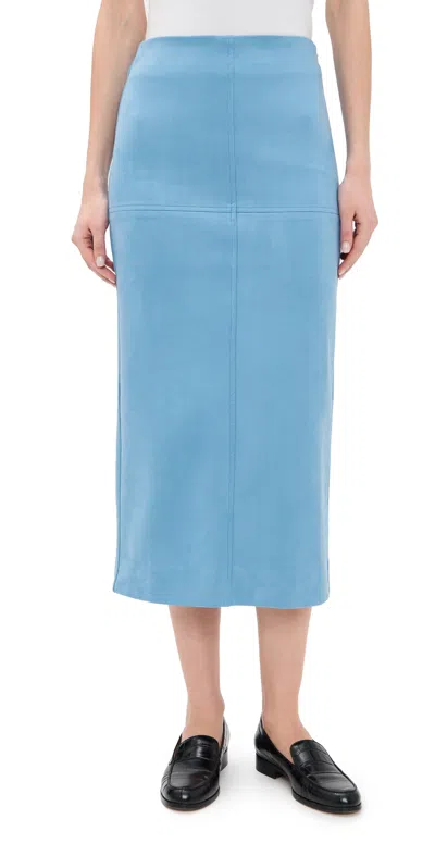 English Factory Faux Suede Midi Skirt Slate Blue