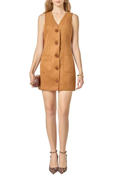 English Factory Faux Suede Vest Minidress In Brown