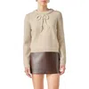 English Factory Floral Appliqué Bow Sweater In Neutral