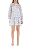 English Factory Floral Button Front Long Sleeve Organza Minidress In Lilac