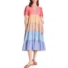 English Factory Floral Colorblock Tiered Cotton Midi Dress