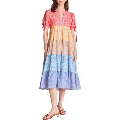 English Factory Floral Colorblock Tiered Cotton Midi Dress