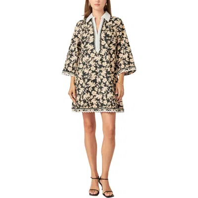 English Factory Floral Cotton Mini Shirtdress In Black Multi