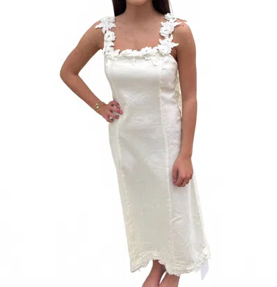 English Factory Floral Detail Linen Maxi Dress In White