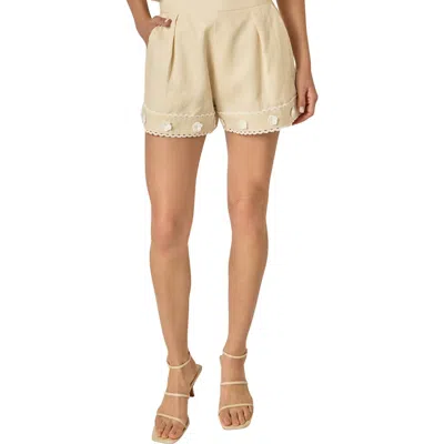 English Factory Floral Detailed Linen Shorts In Brown