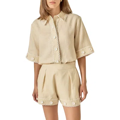 English Factory Floral Detailed Short Sleeve Linen Shirt In Neutral