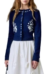 English Factory Floral Embroidered Cardigan In Blue