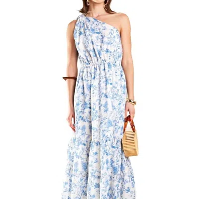 English Factory Floral One Shoulder Maxi Dress In Blue
