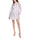 English Factory Floral Button Front Long Sleeve Organza Minidress In Multi