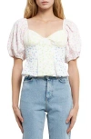 English Factory Floral Patchwork Puff Sleeve Crop Top In White Multi