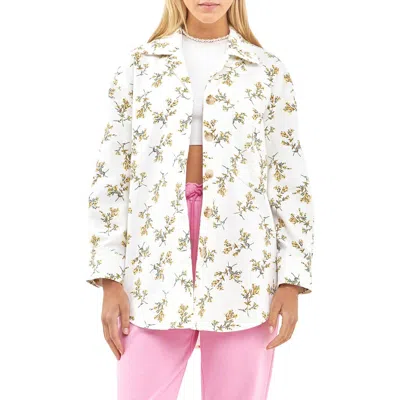English Factory Floral Print Oversize Shirt Jacket In White Multi