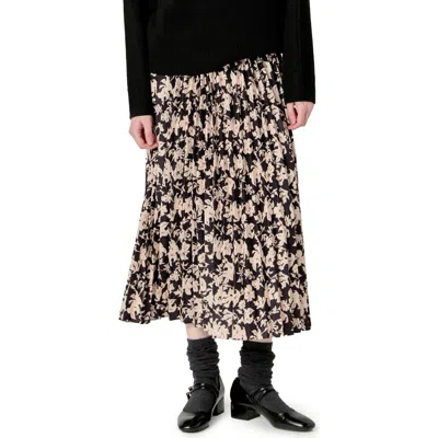 English Factory Floral Print Pleated Midi Skirt In Black Multi