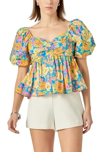 English Factory Floral Print Puff Sleeve Shirt