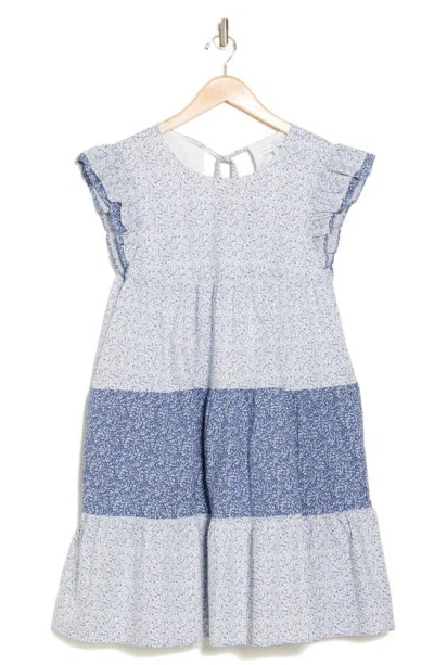 English Factory Floral Print Ruffle Dress In Blue