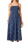 English Factory Floral Print Socked Midi Dress In Navy Multi In Multi
