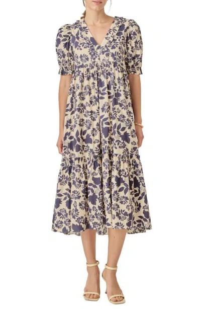 English Factory Floral Print Tiered Midi Dress In Multi
